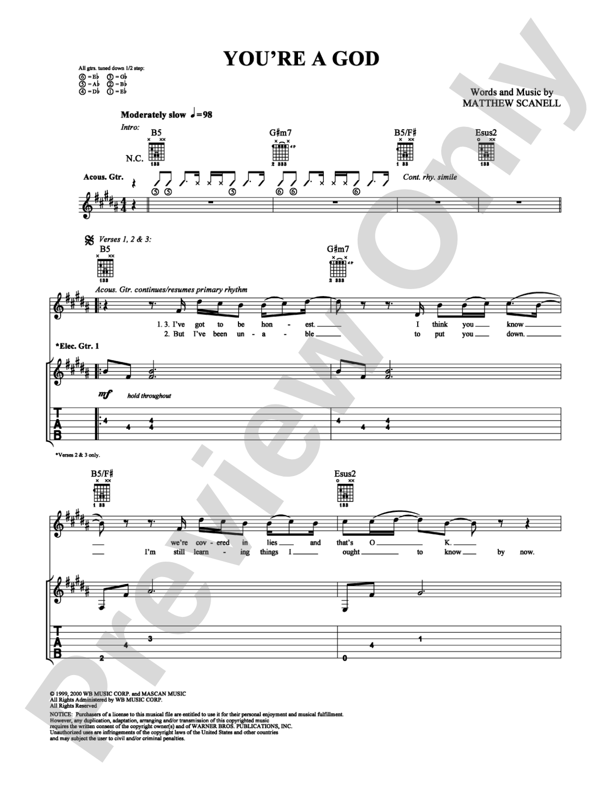 You're a God: Guitar TAB Digital Sheet Music