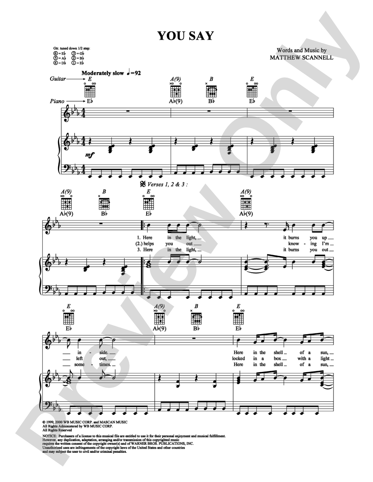 You Say: Piano/Vocal/Chords Digital Sheet Music