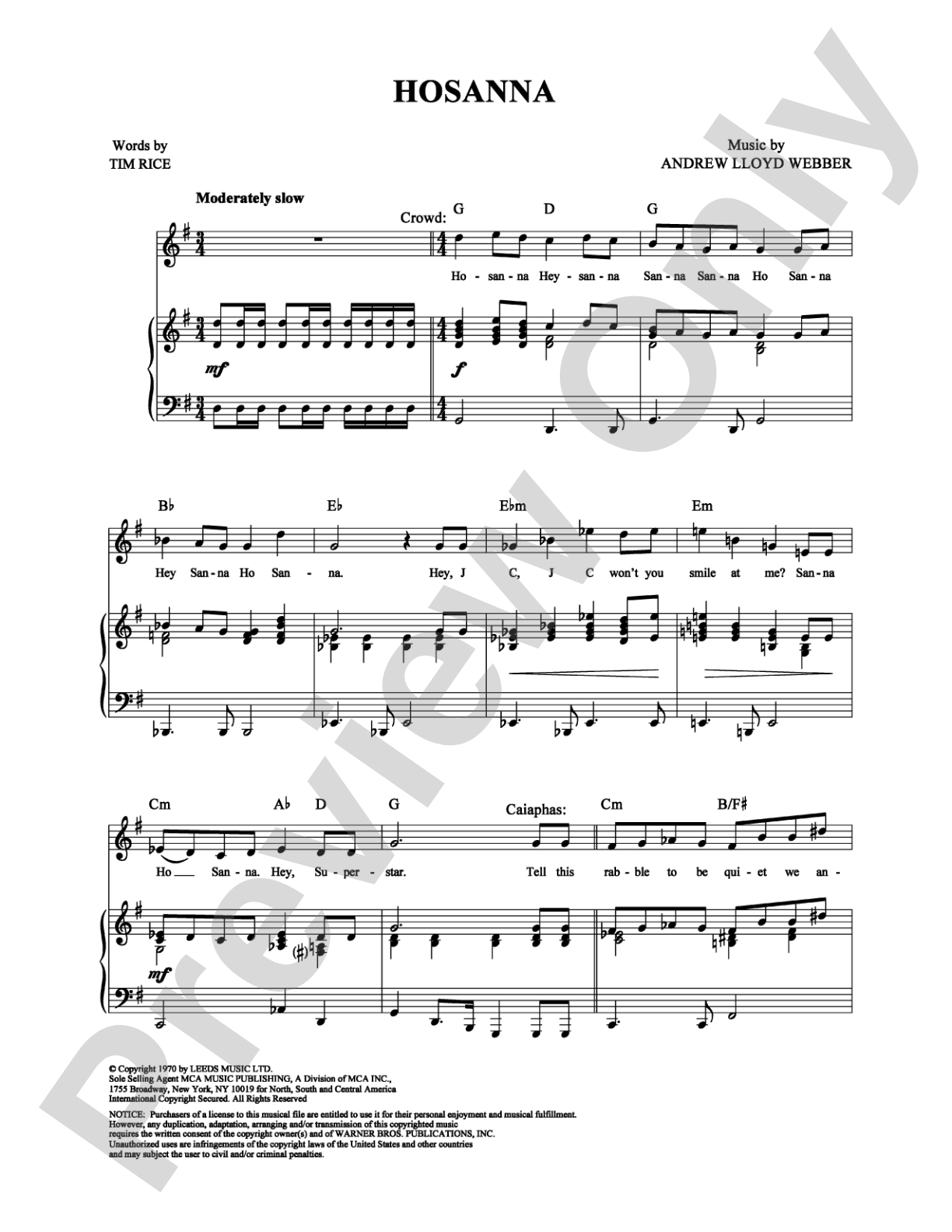 Hosanna: Piano/Vocal/Chords Digital Sheet Music