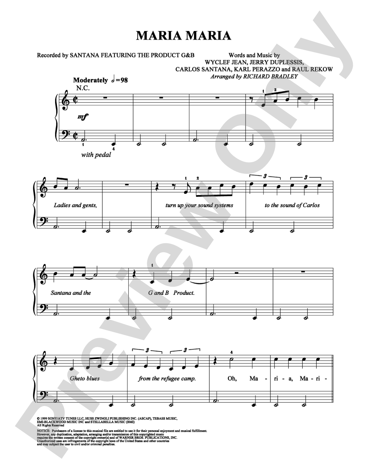 Maria Maria: Easy Piano Digital Sheet Music