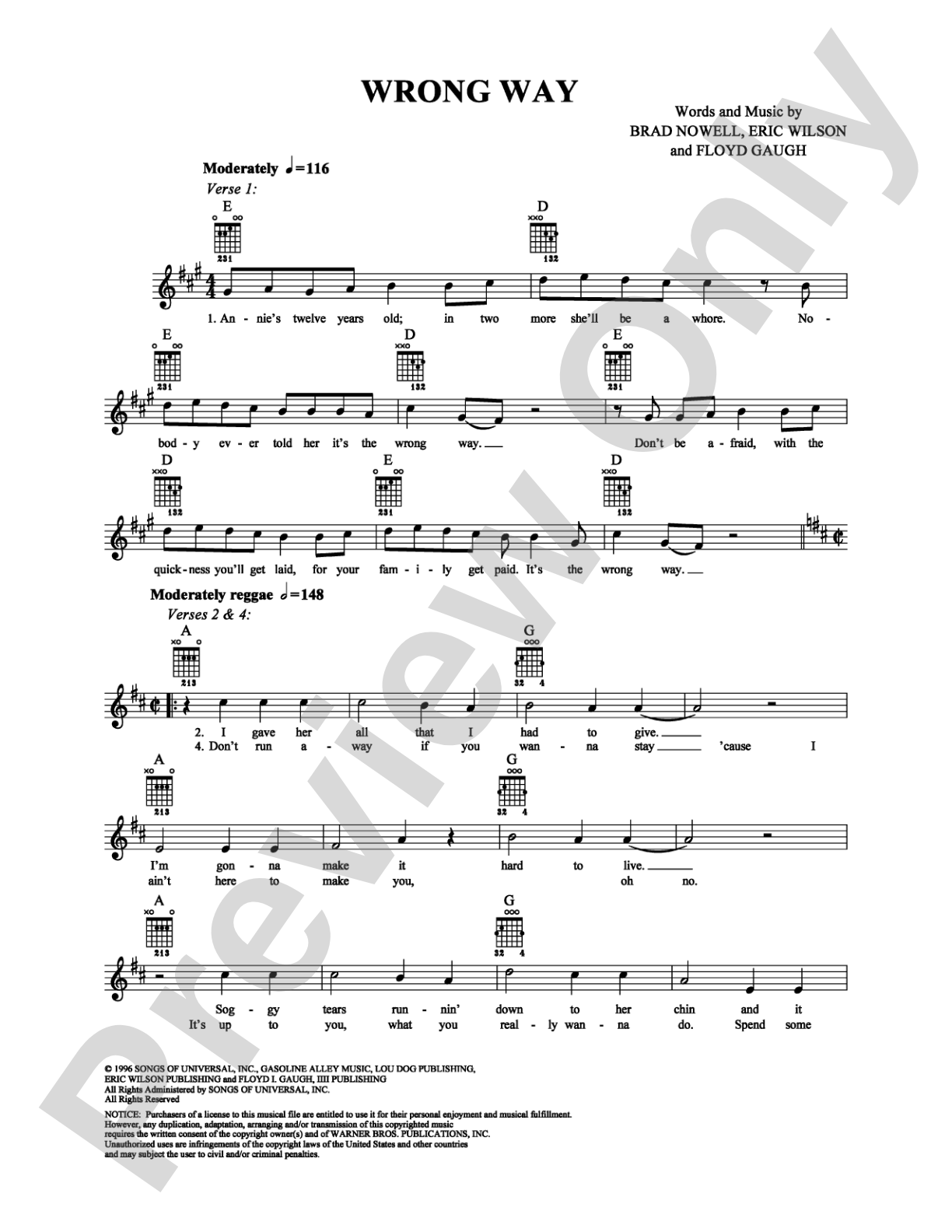 Wrong Way: Easy Guitar Digital Sheet Music