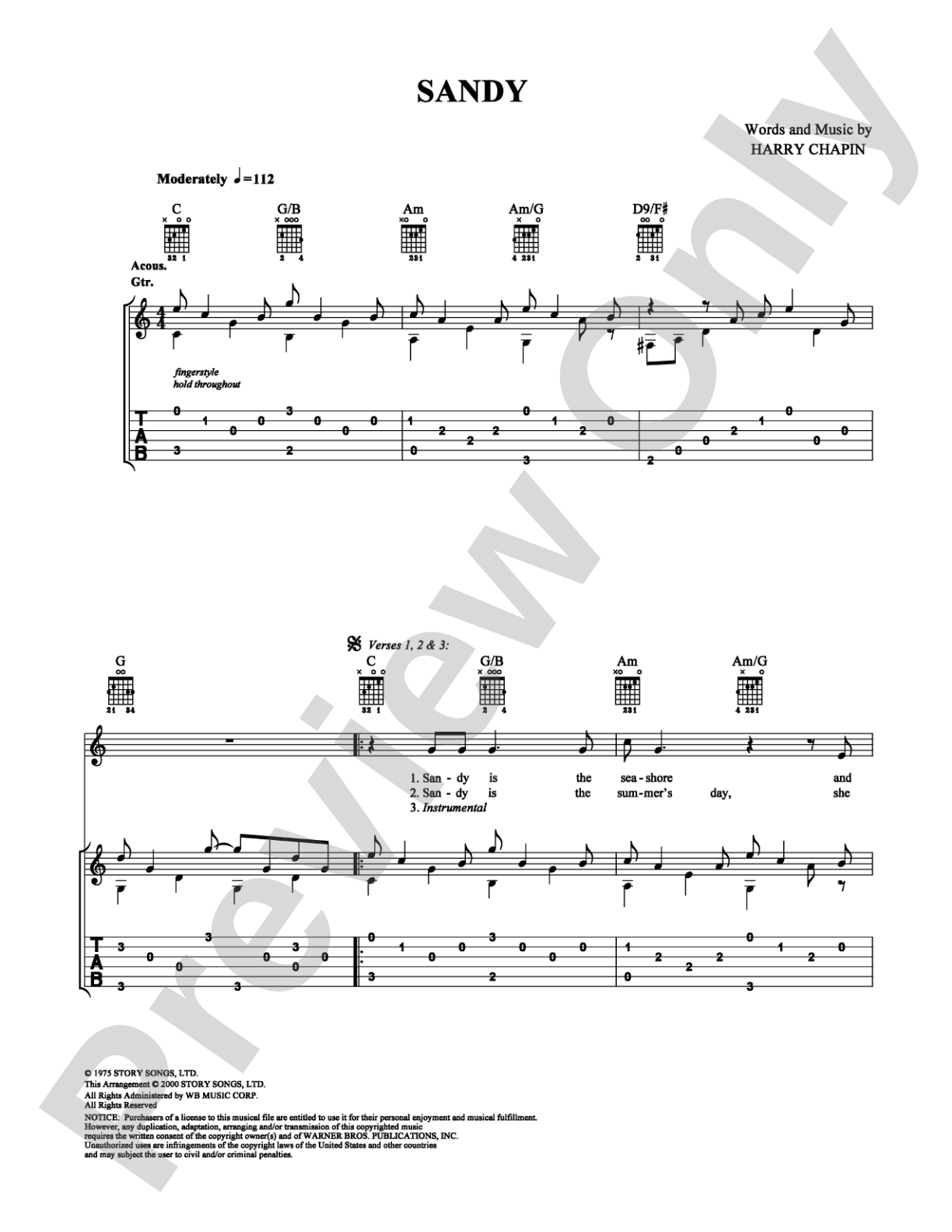 Sandy: Guitar TAB Digital Sheet Music