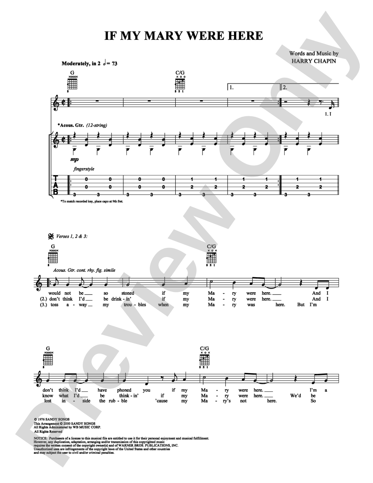 If My Mary Were Here: Guitar TAB Digital Sheet Music