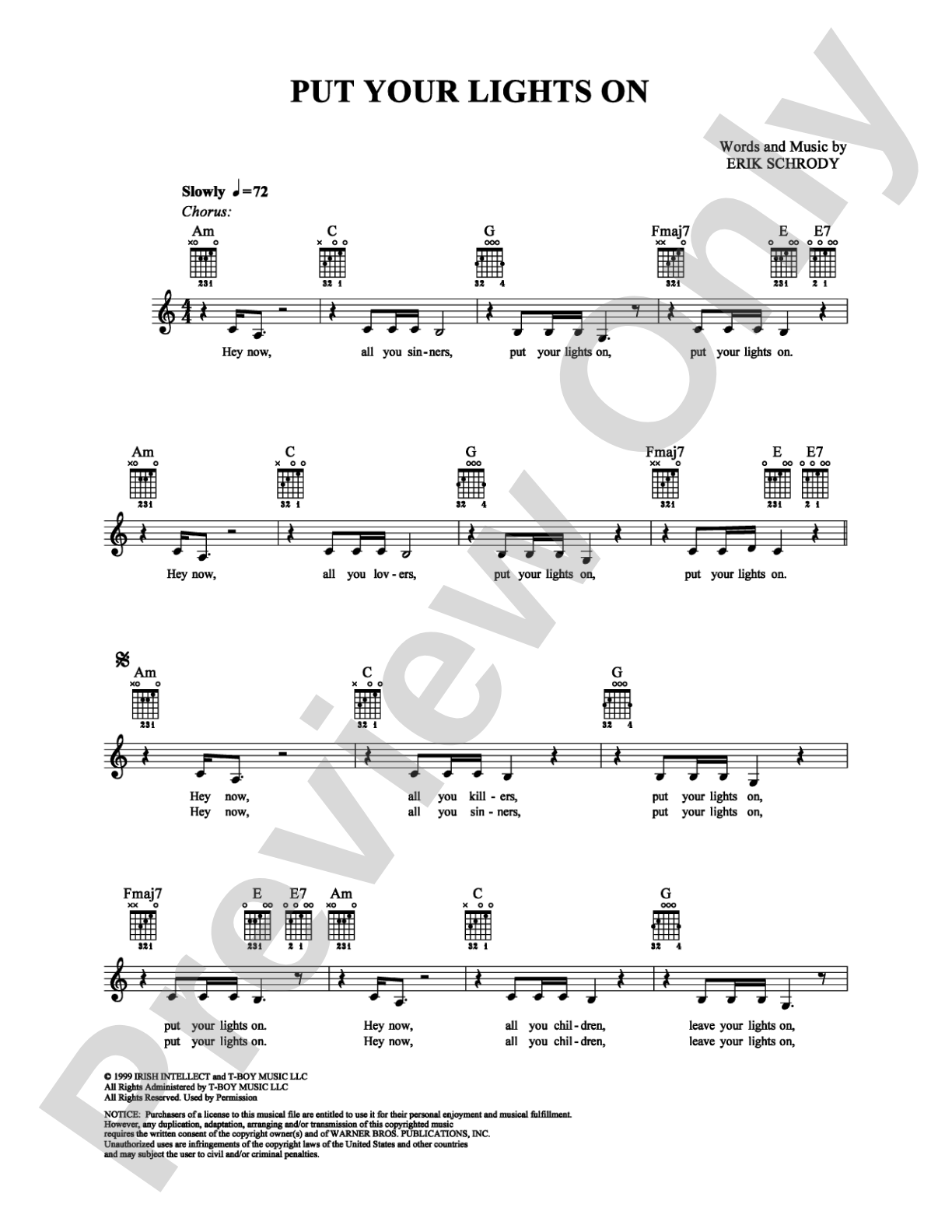 Put Your Lights On: Easy Guitar Digital Sheet Music