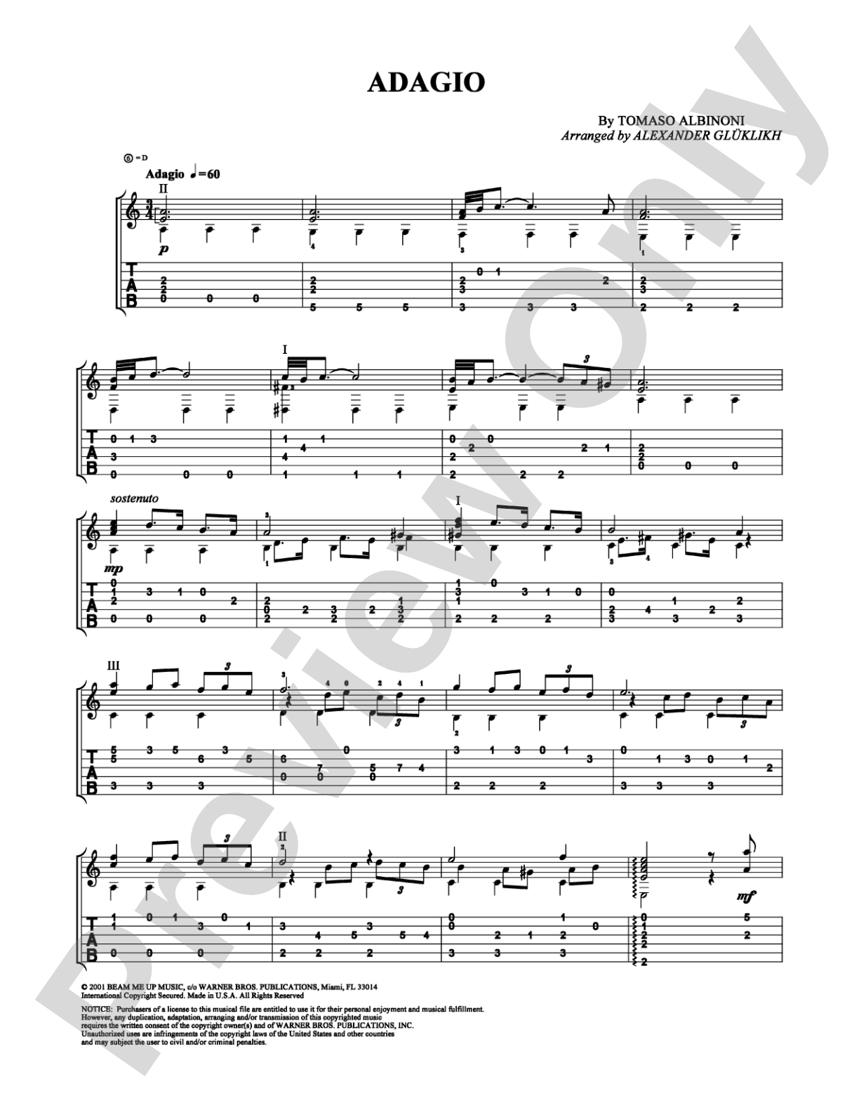 Adagio: Guitar TAB Digital Sheet Music