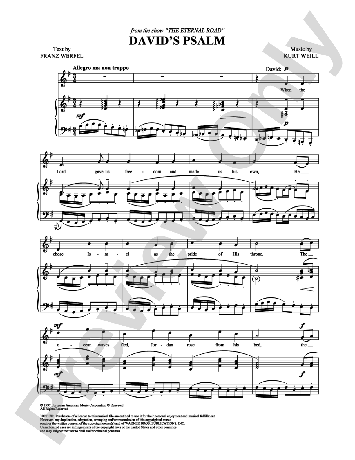 David's Psalm: Piano/Vocal/Chords Digital Sheet Music