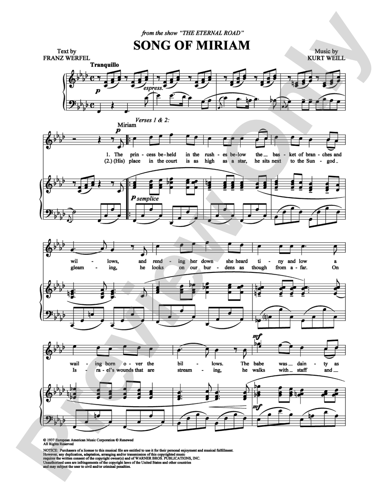 Song of Miriam: Piano/Vocal/Chords Digital Sheet Music