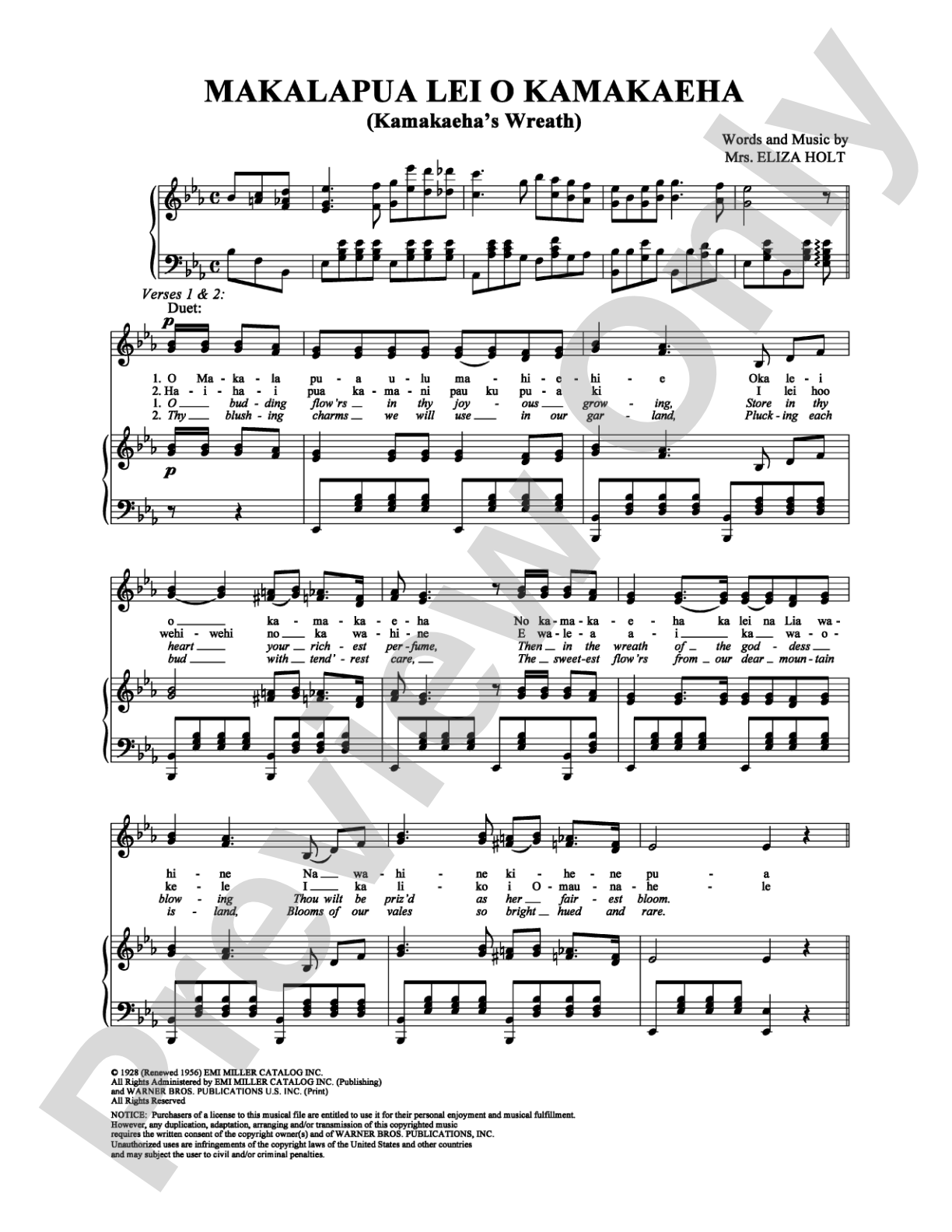 Makalapua Lei O Kamakaeha (Kamakaeha's Wreath): Piano/Vocal/Chords Digital Sheet Music