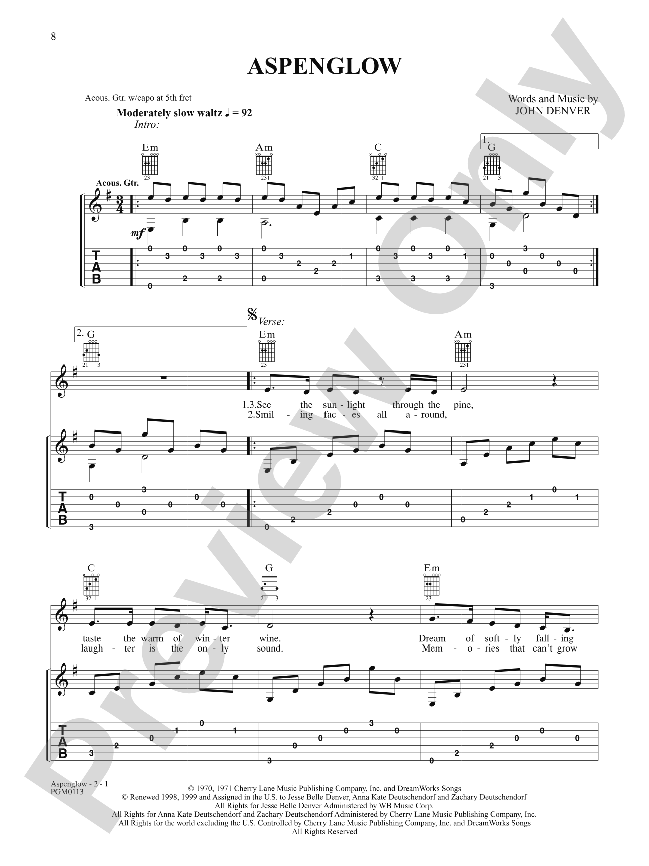 Aspenglow: Interm./Easy Guitar TAB