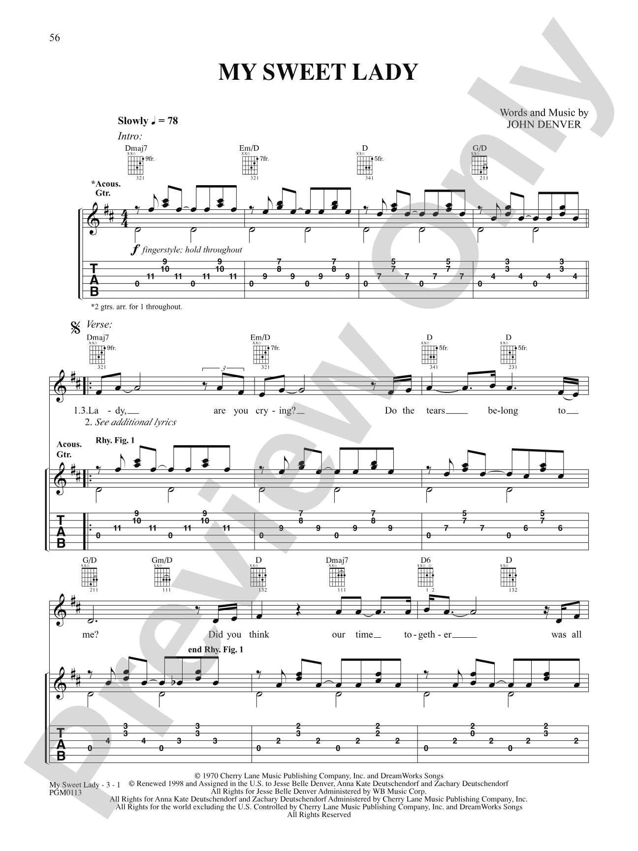My Sweet Lady: Interm./Easy Guitar TAB