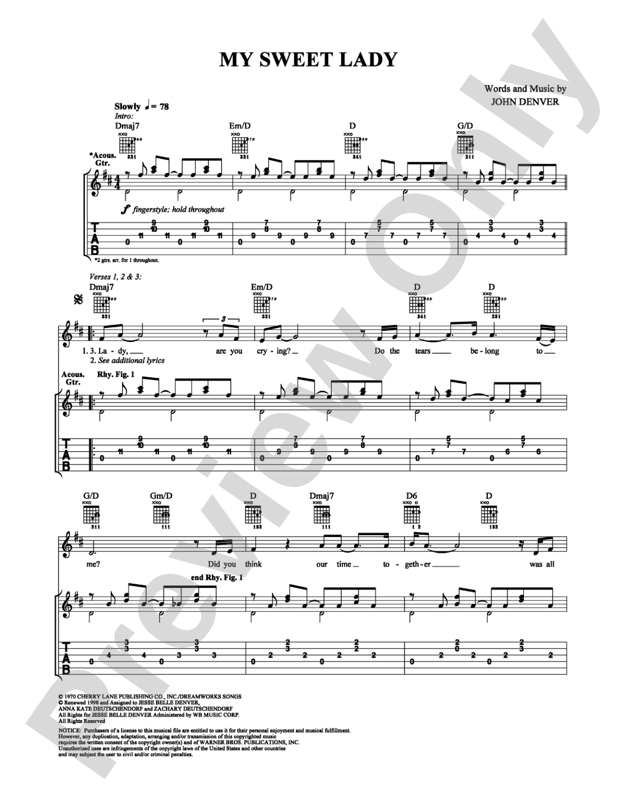 My Sweet Lady: Guitar TAB Digital Sheet Music