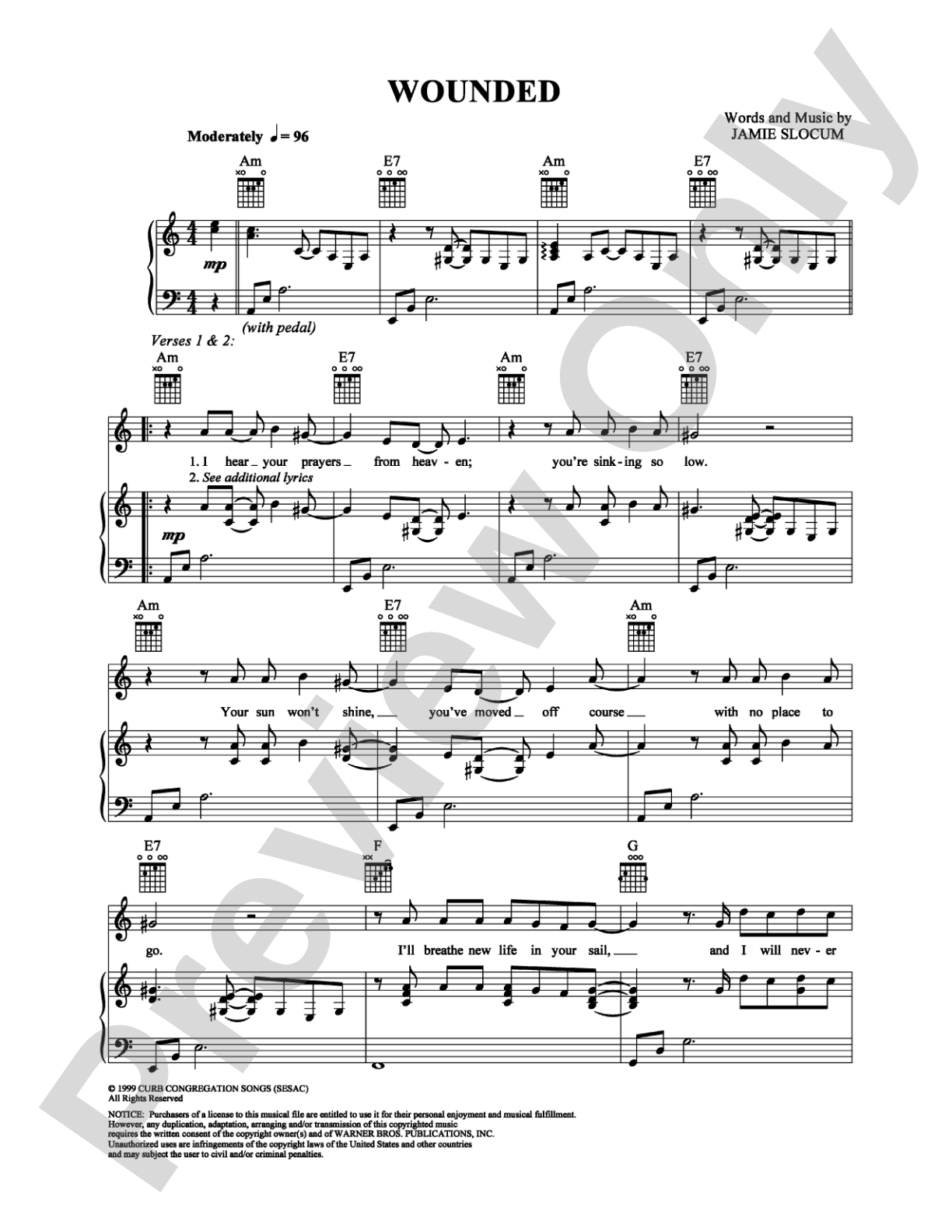 Wounded: Piano/Vocal/Chords Digital Sheet Music