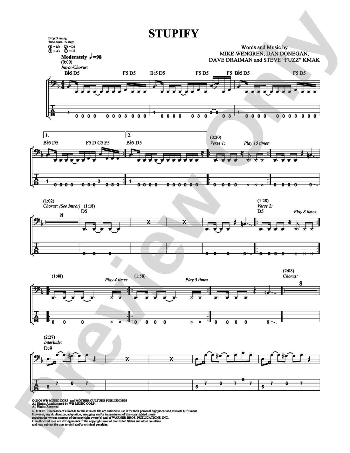 Stupify: Bass TAB Digital Sheet Music