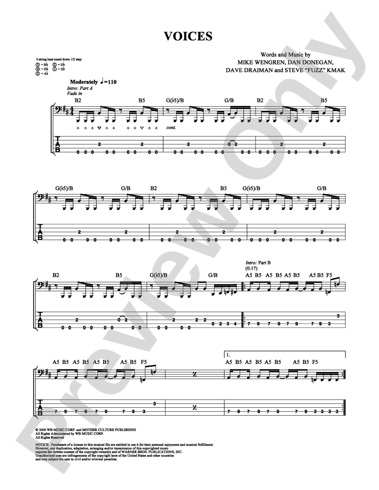 Voices: Bass TAB Digital Sheet Music