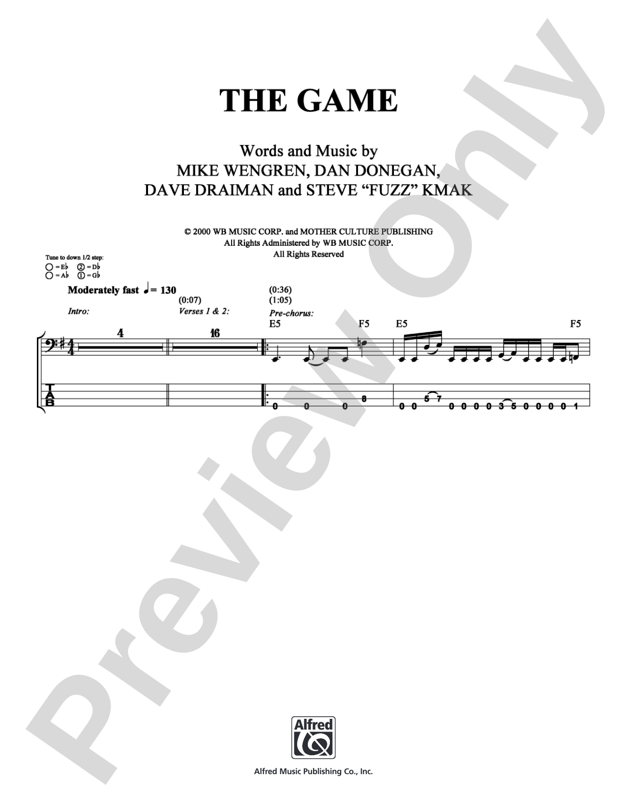 The Game: Bass TAB Digital Sheet Music