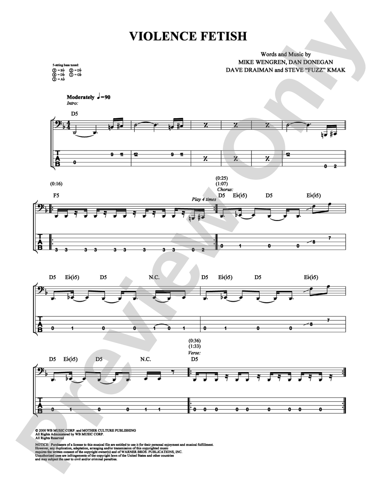 Violence Fetish: Bass TAB Digital Sheet Music