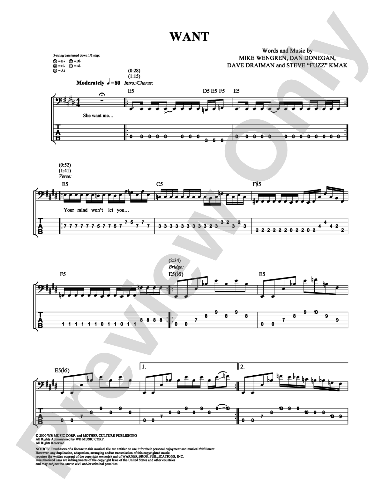 Want: Bass TAB Digital Sheet Music