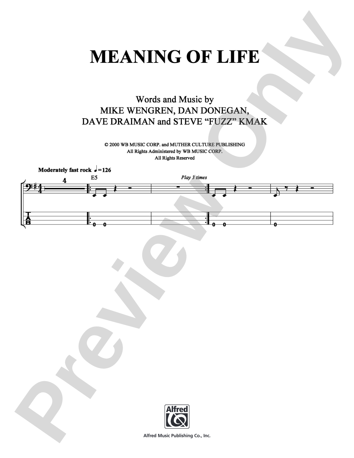 Meaning of Life: Bass TAB Digital Sheet Music