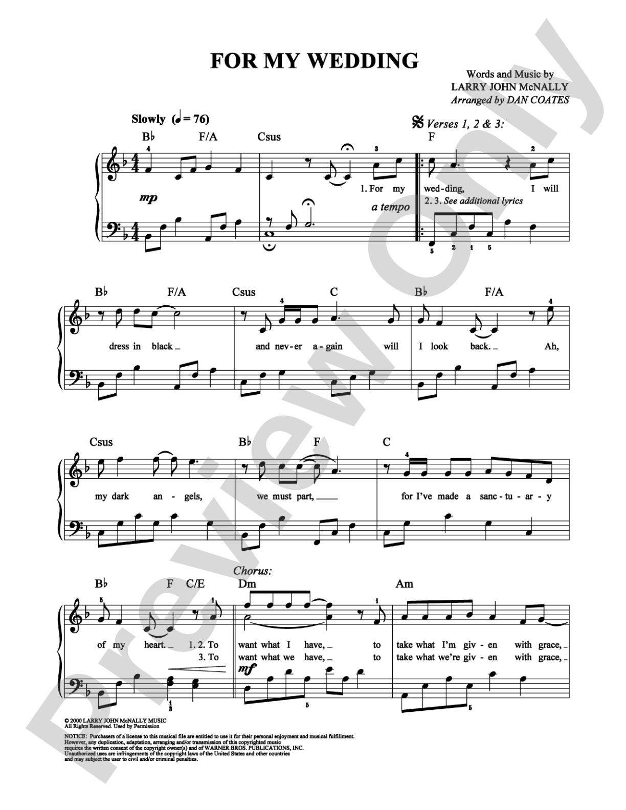For My Wedding: Easy Piano Digital Sheet Music