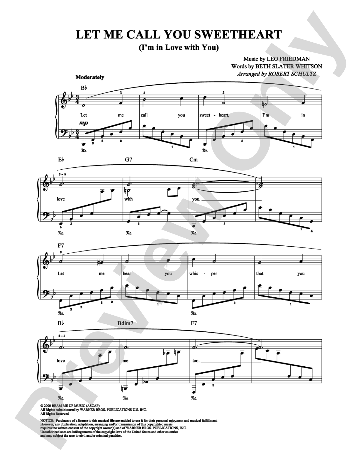 Let Me Call You Sweetheart: Piano/Vocal/Chords Digital Sheet Music