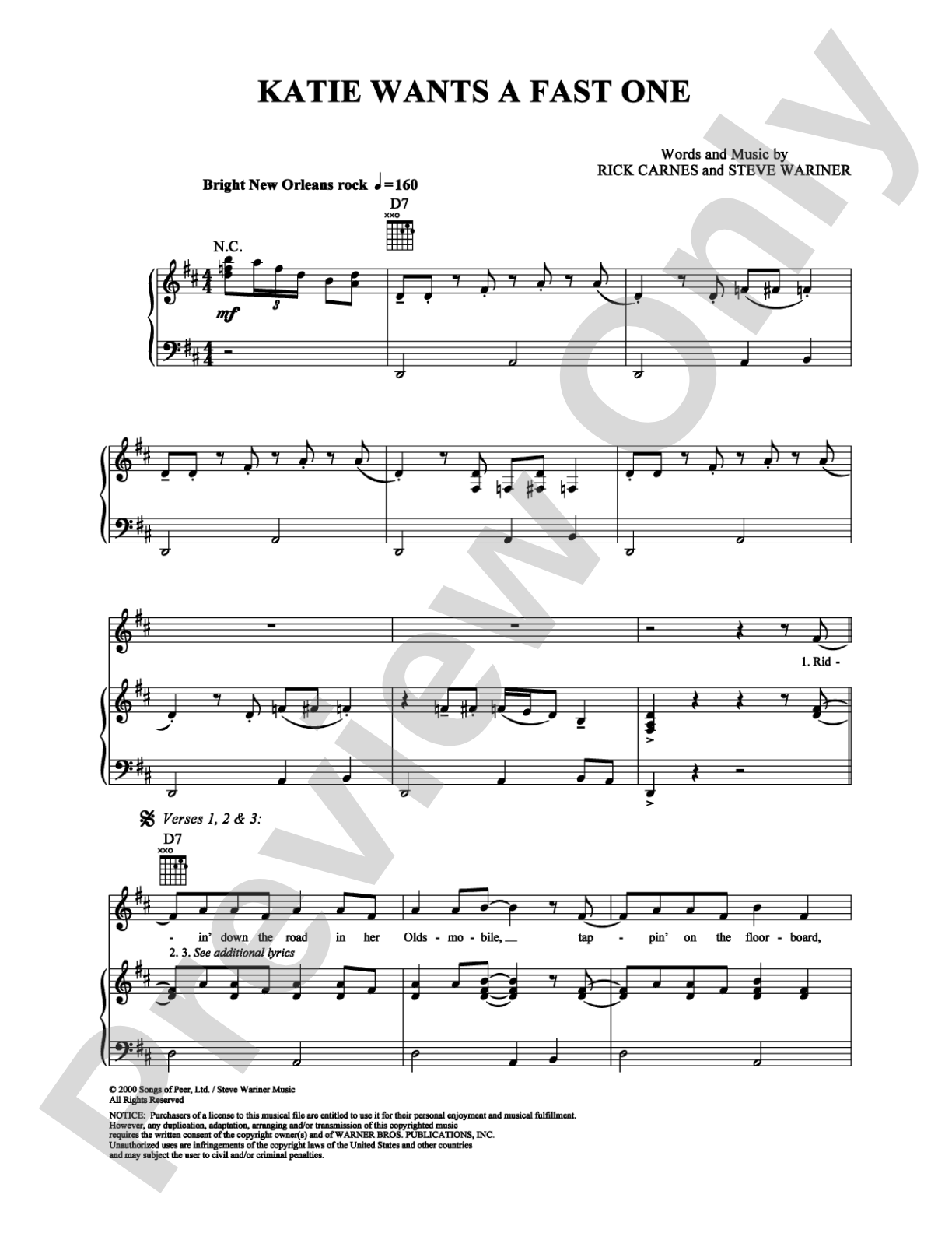 Katie Wants a Fast One: Piano/Vocal/Chords Digital Sheet Music
