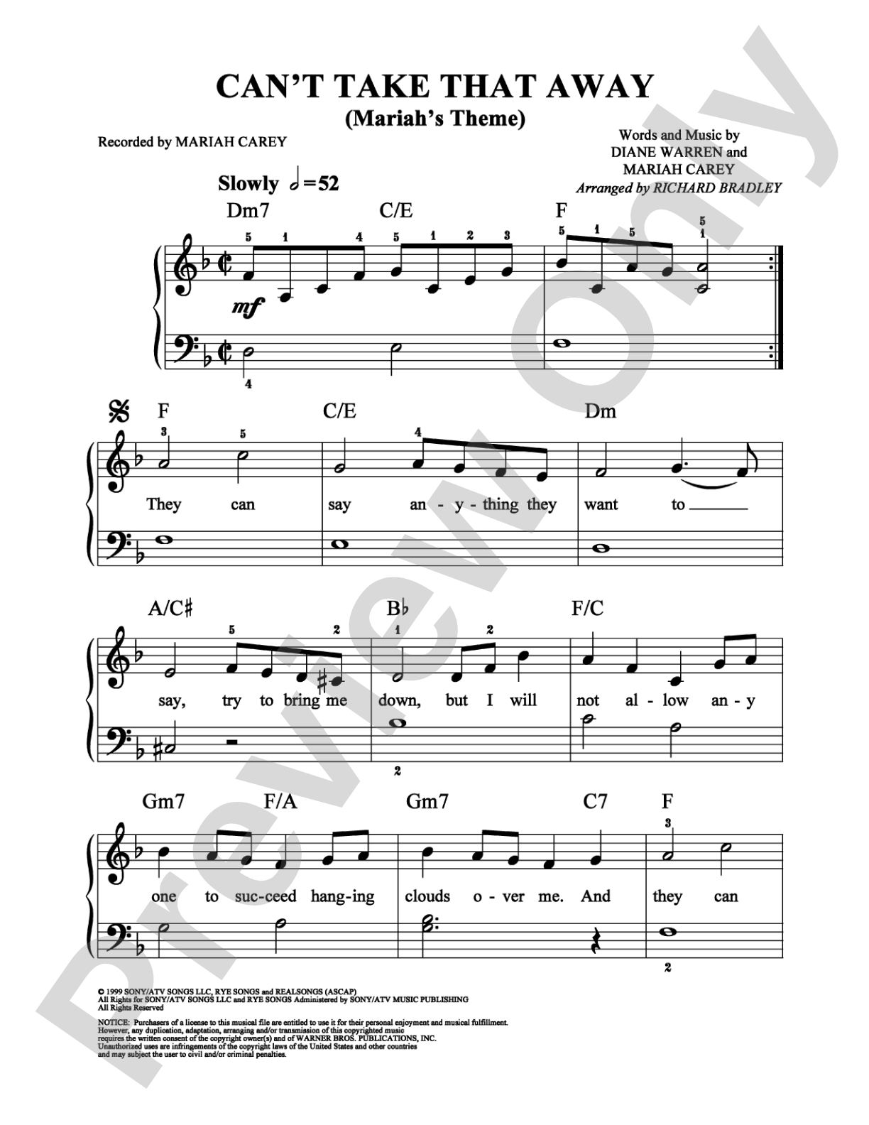 Can't Take That Away (Mariah's Theme): Easy Piano Digital Sheet Music