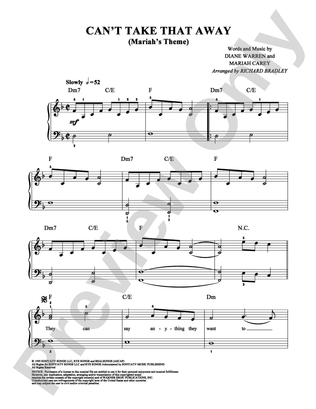 Can't Take That Away (Mariah's Theme): Easy Piano Digital Sheet Music