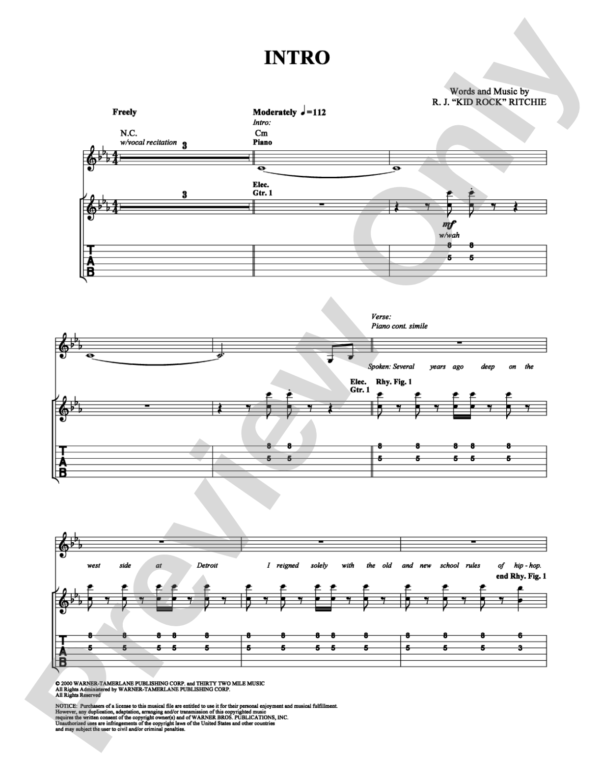 Intro: Guitar TAB Digital Sheet Music