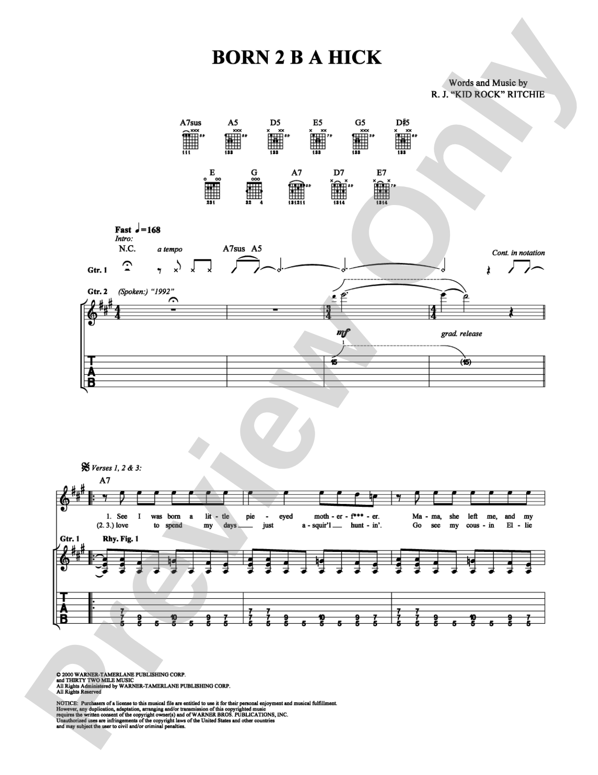 Born 2 B A Hick: Guitar TAB Digital Sheet Music