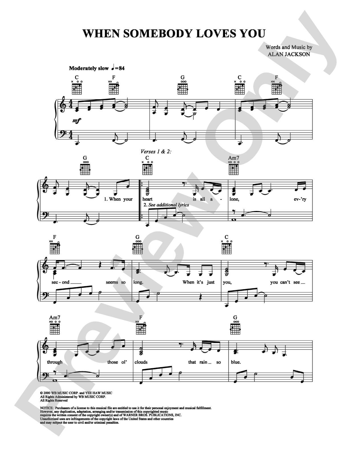 When Somebody Loves You: Piano/Vocal/Chords Digital Sheet Music