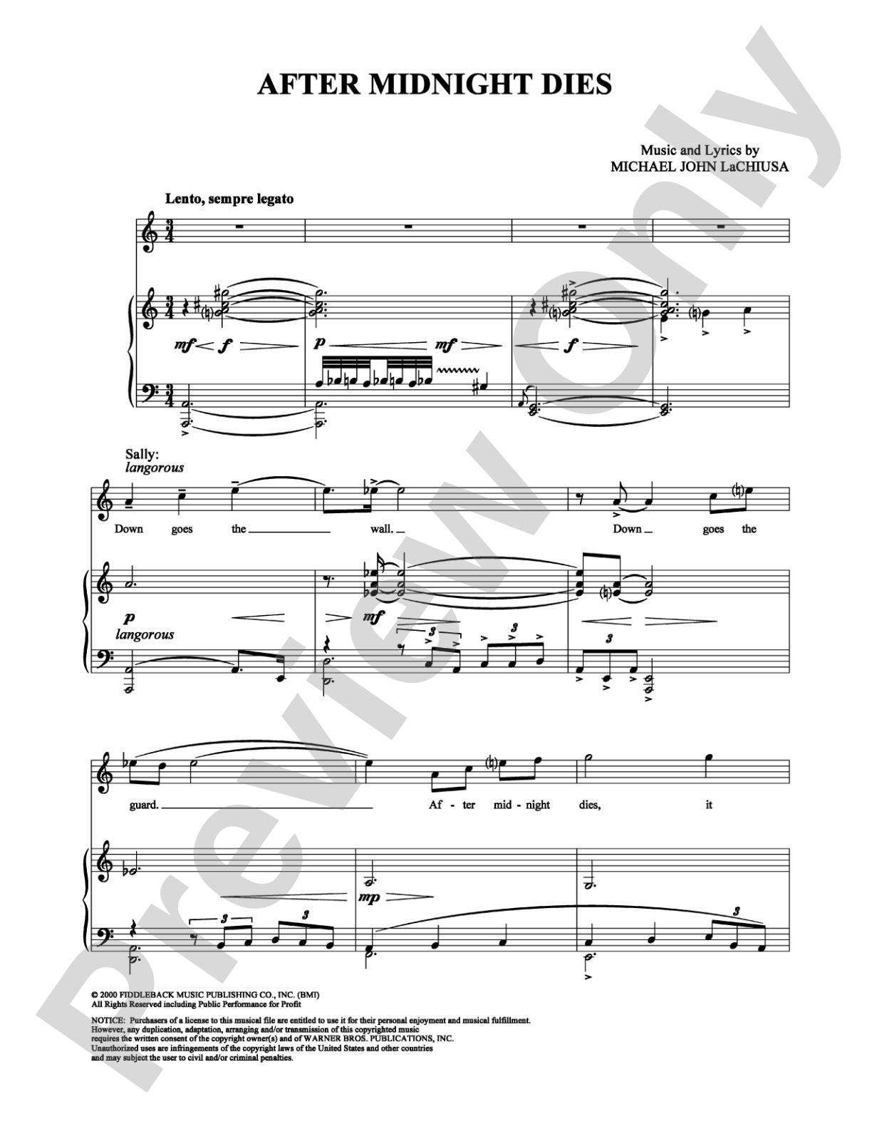 After Midnight Dies: Piano/Vocal/Chords Digital Sheet Music