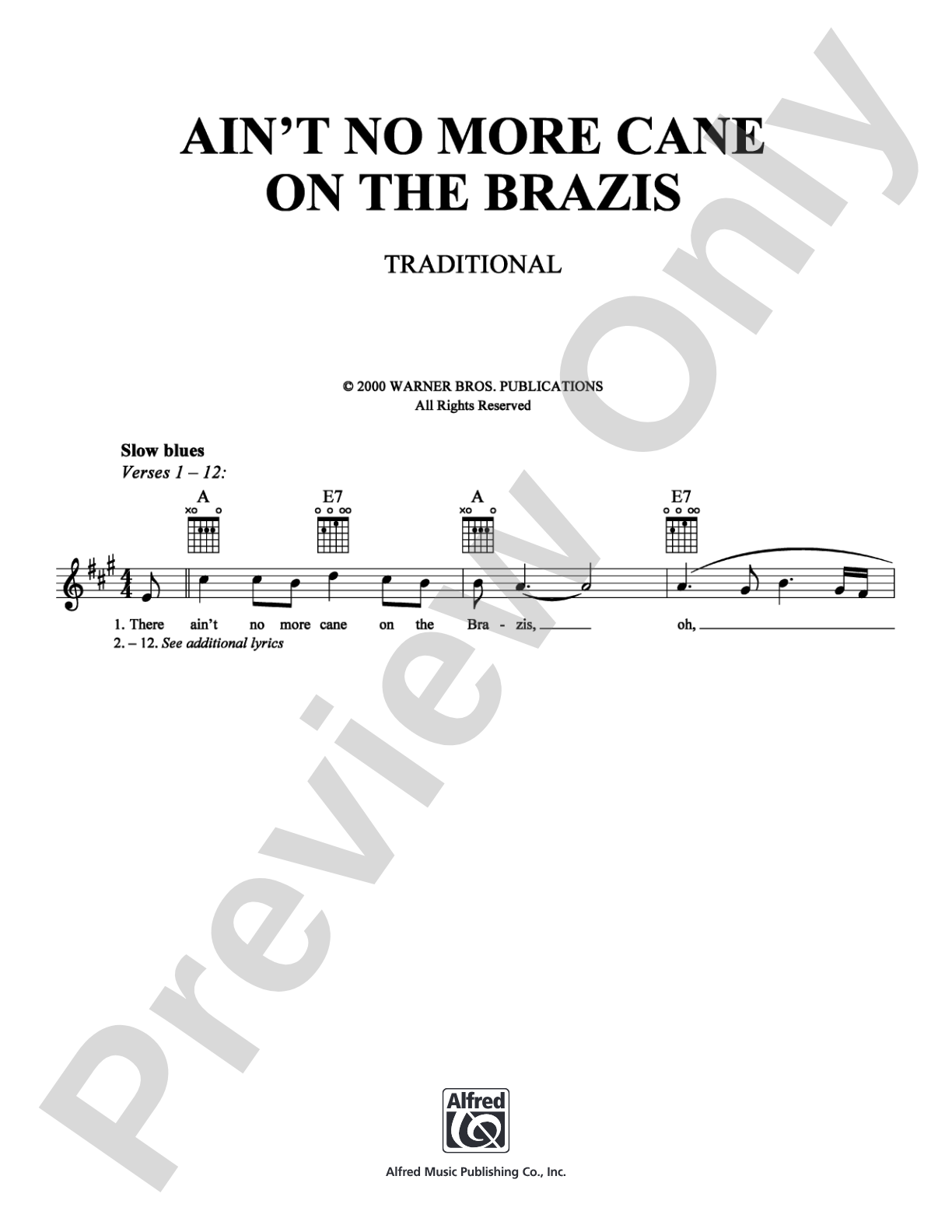 Ain't No More Cane on the Brazis: Lead Sheet Digital Sheet Music