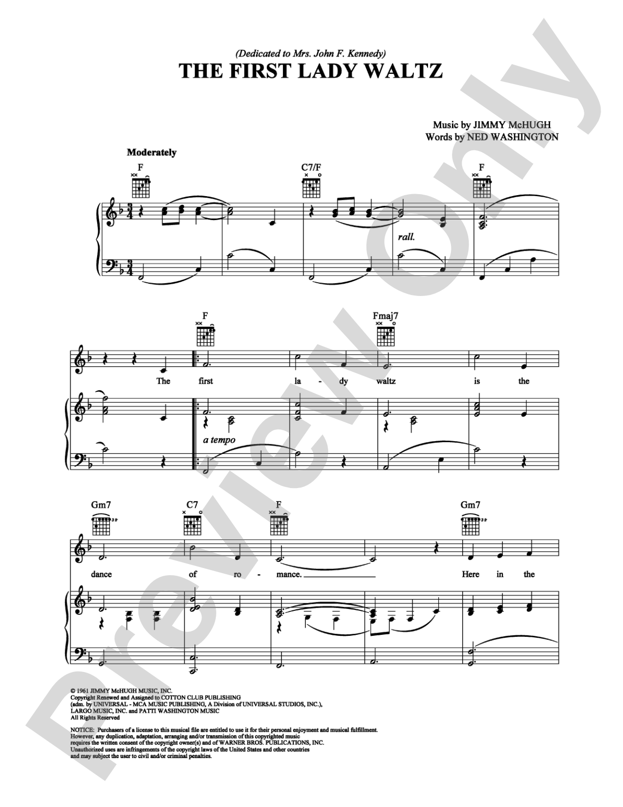 The First Lady Waltz: Piano/Vocal/Chords Digital Sheet Music