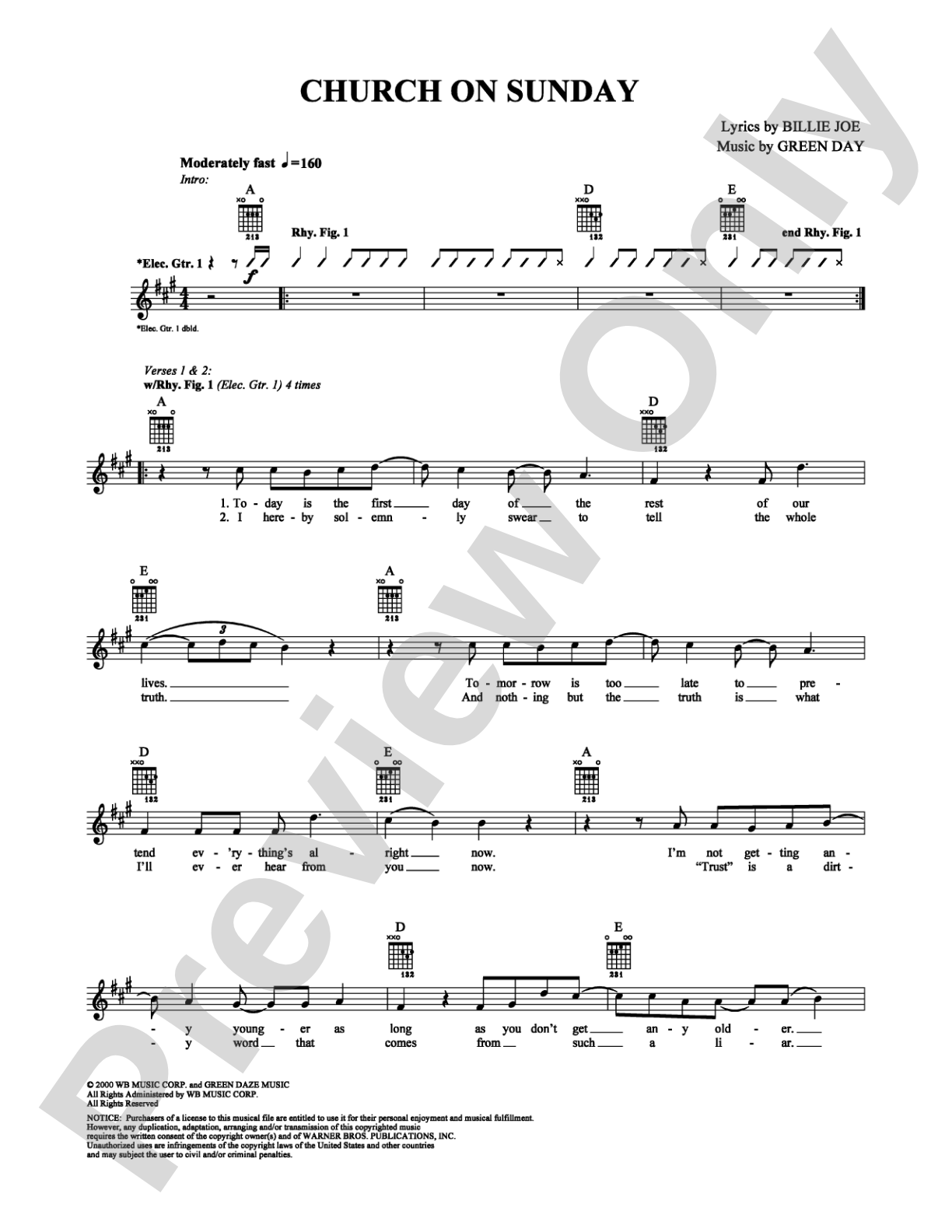 Church on Sunday: Guitar TAB Digital Sheet Music