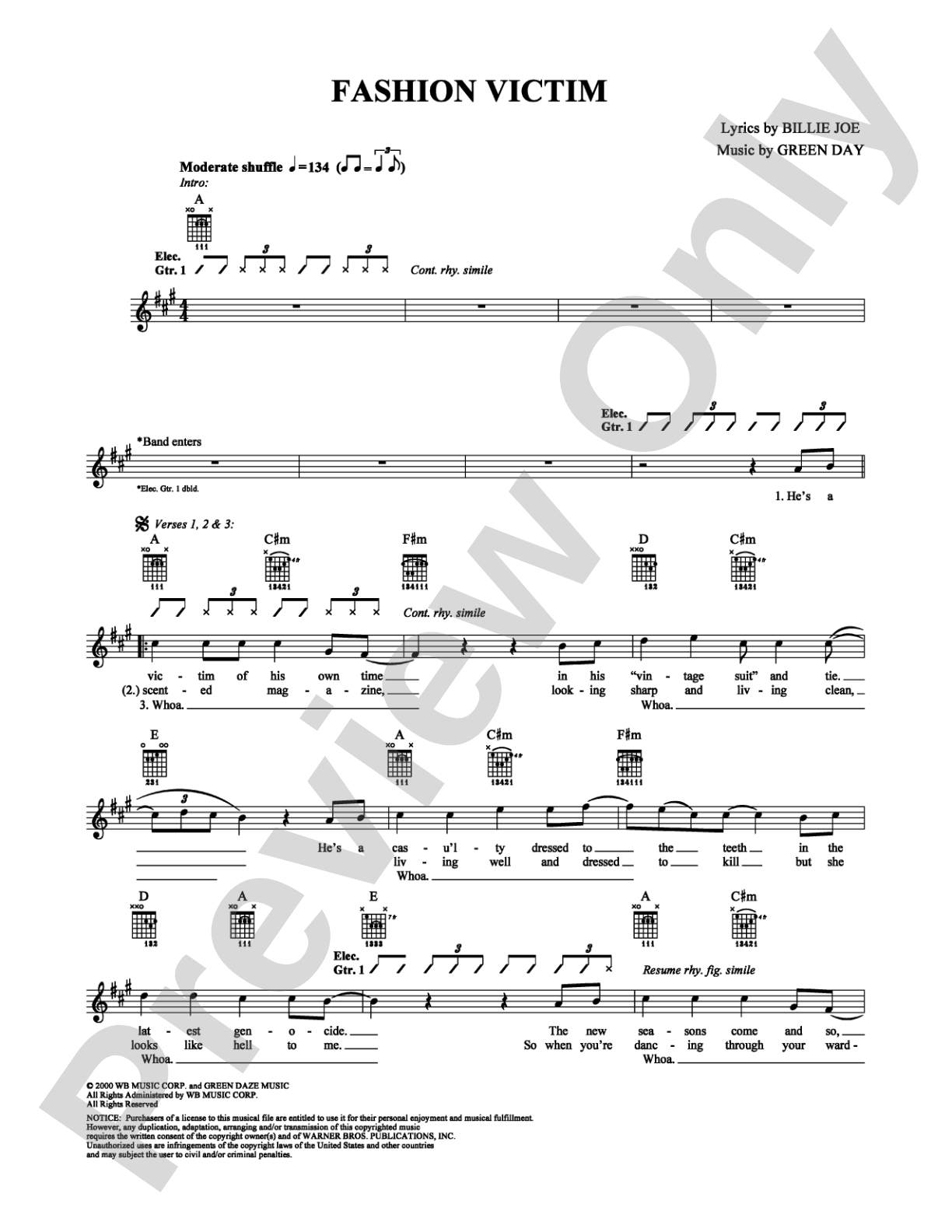 Fashion Victim: Guitar TAB Digital Sheet Music
