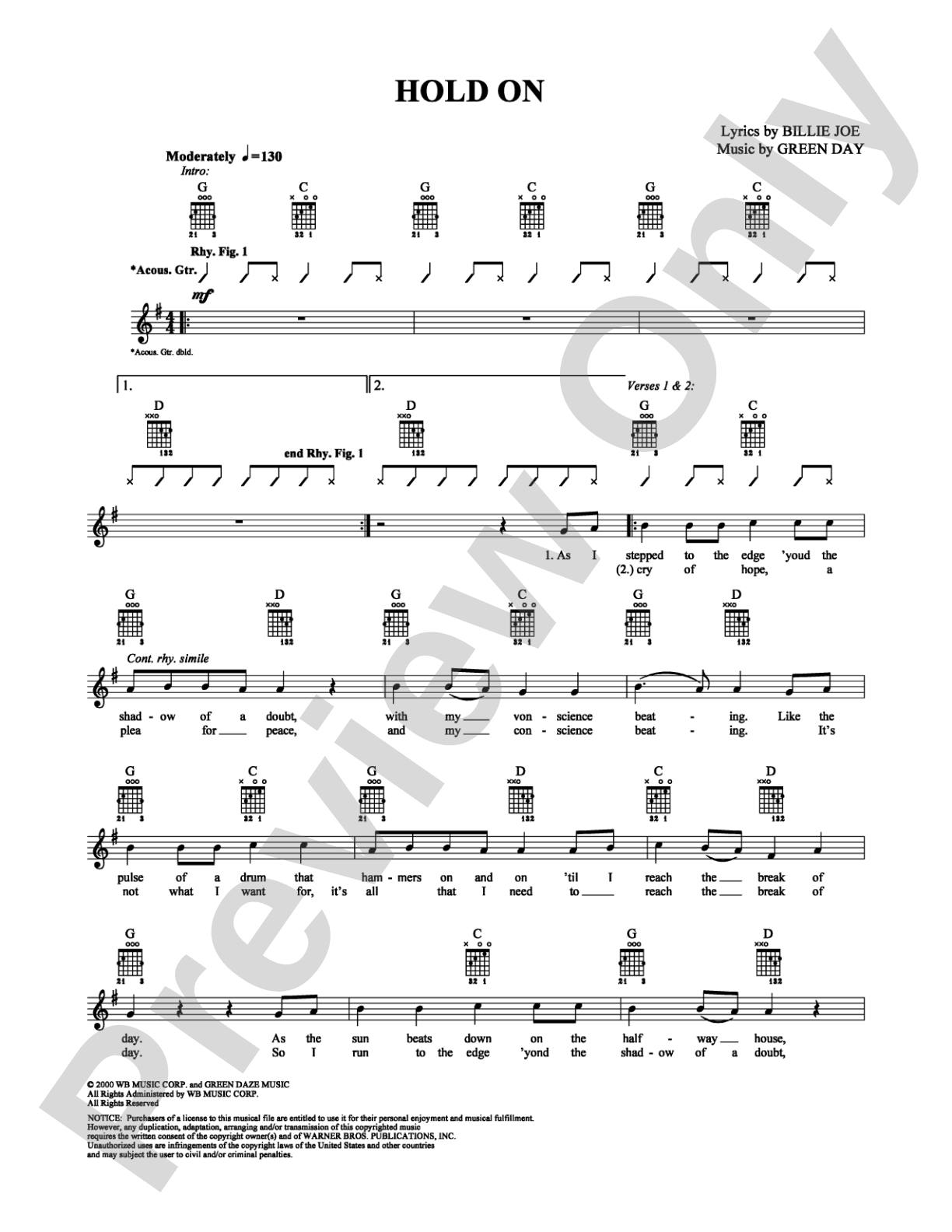 Hold On: Guitar TAB Digital Sheet Music