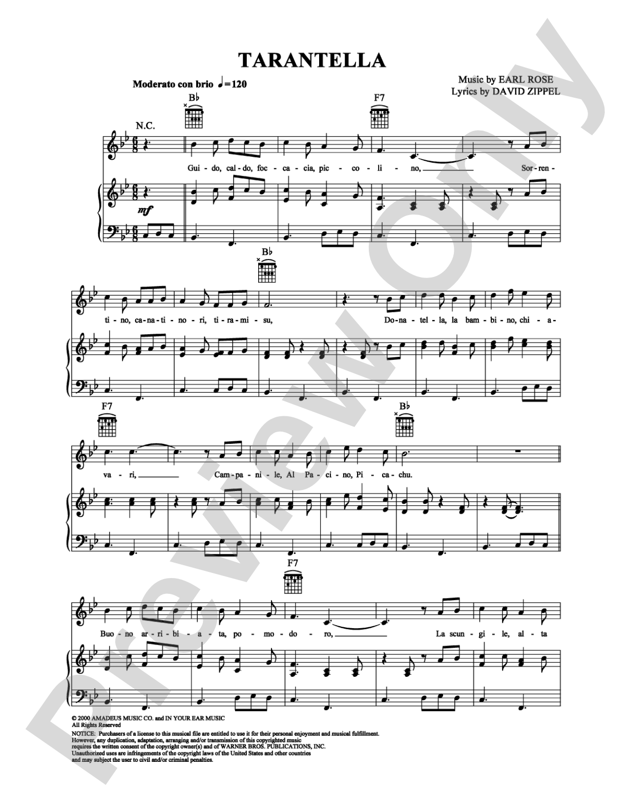 Tarantella: Piano/Vocal/Chords Digital Sheet Music