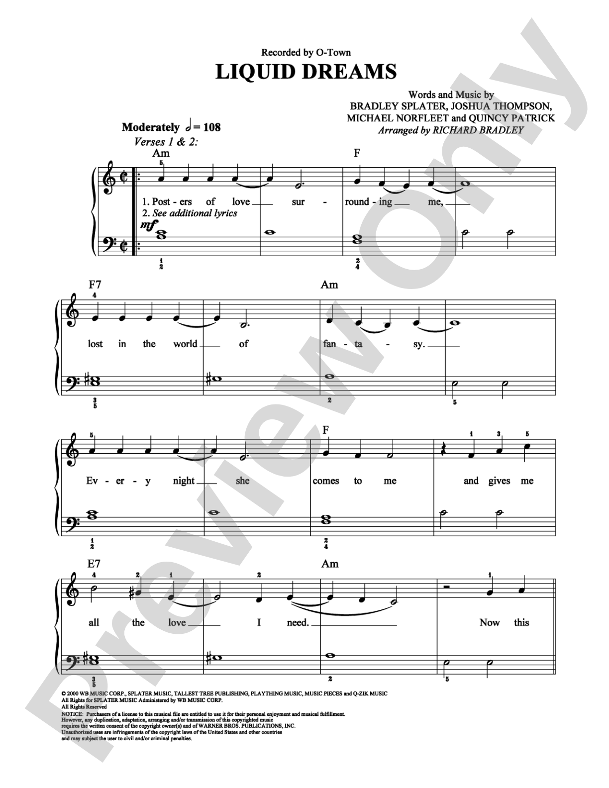 Liquid Dreams: Easy Piano Digital Sheet Music