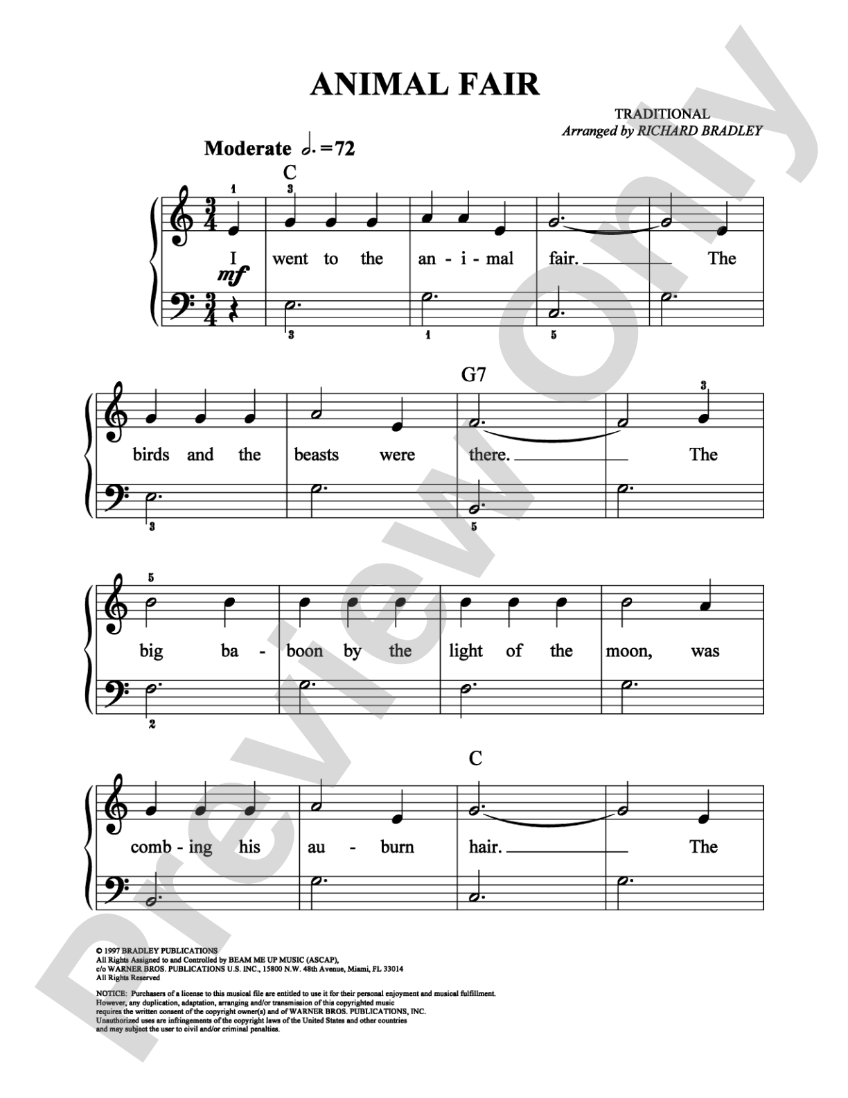 Animal Fair: Easy Piano Digital Sheet Music
