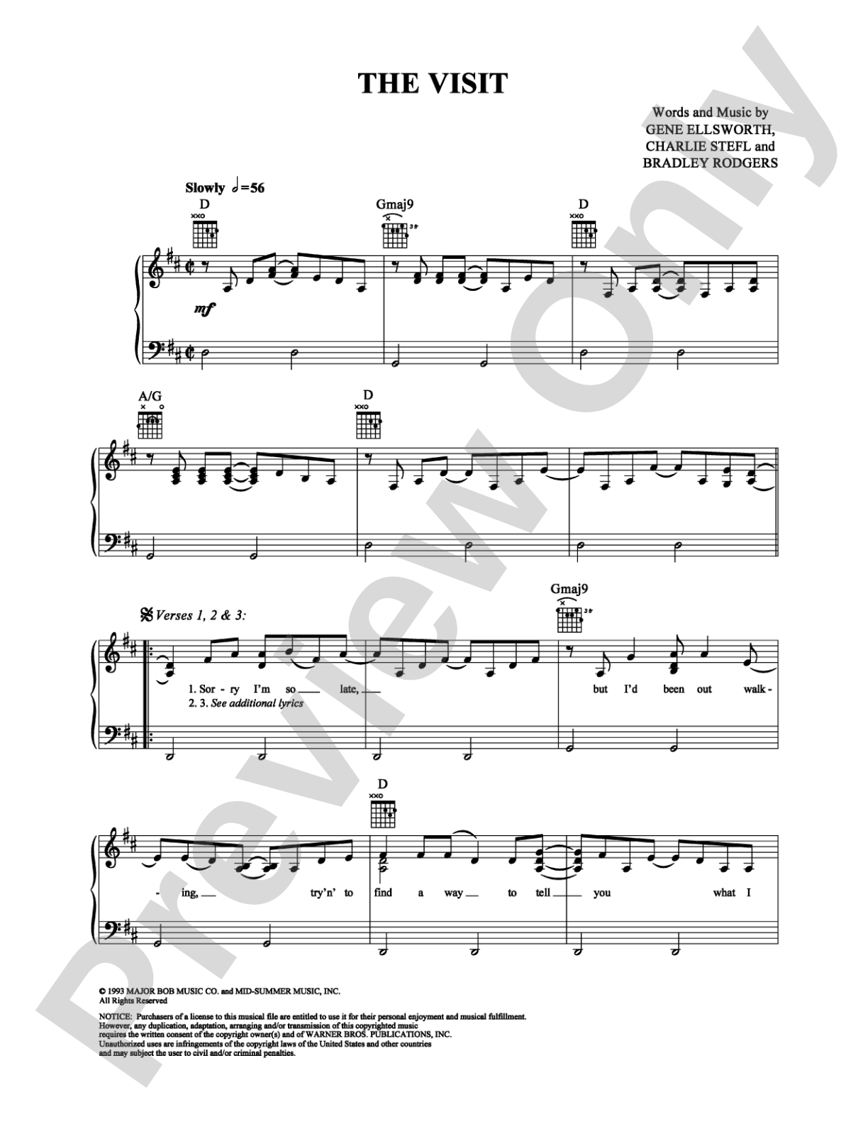 The Visit: Piano/Vocal/Chords Digital Sheet Music