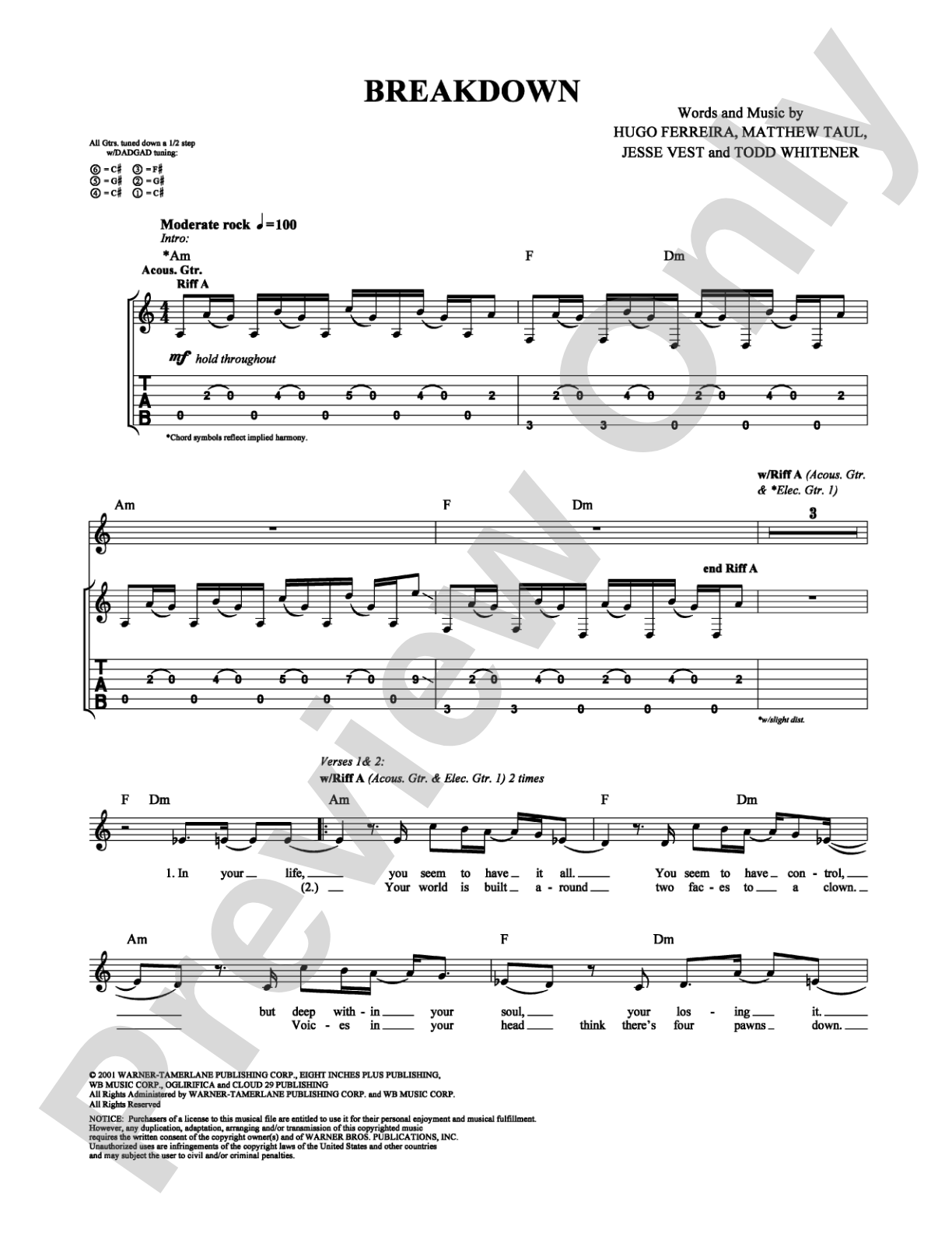 Breakdown: Guitar TAB Digital Sheet Music