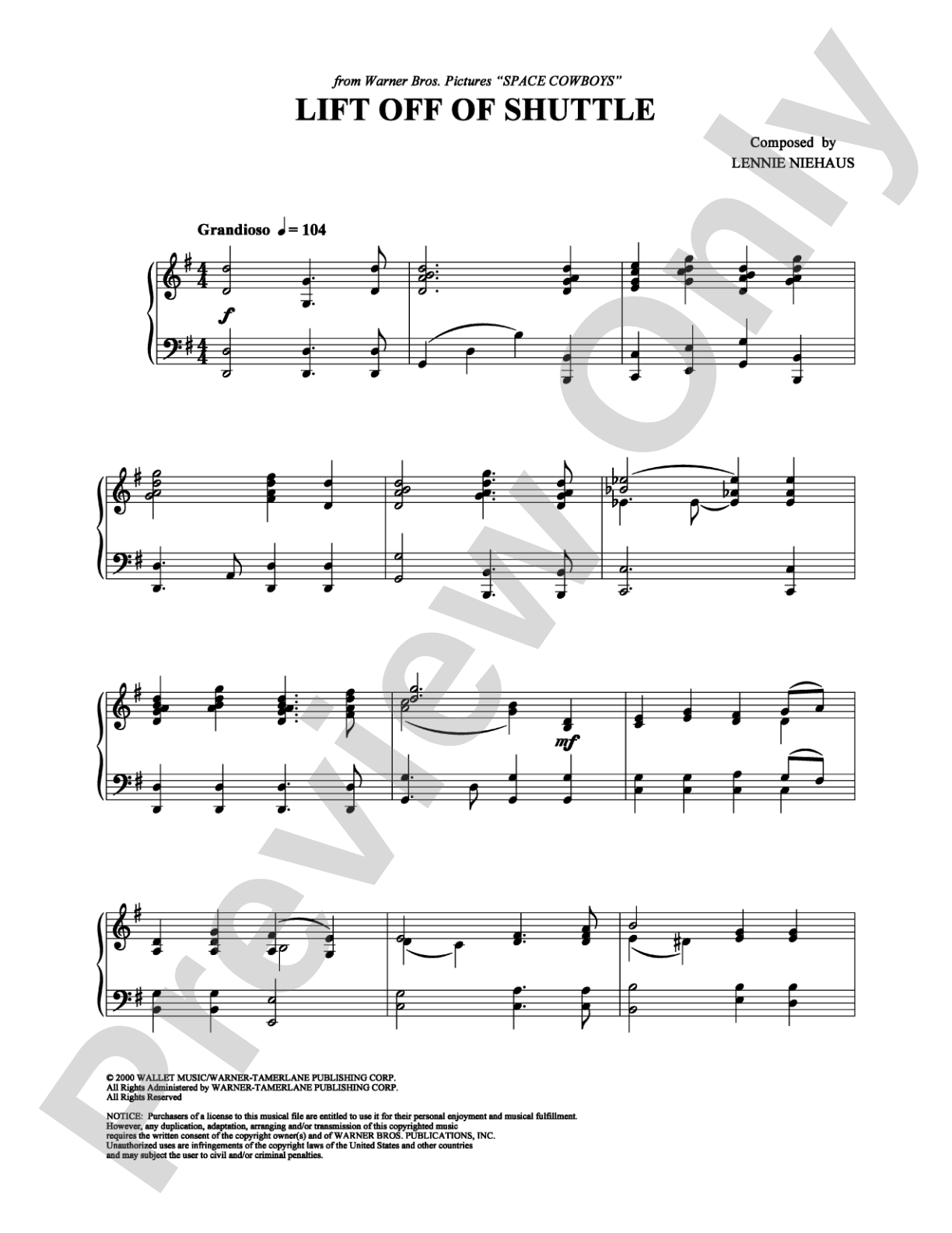 Lift Off Of Shuttle: Piano Digital Sheet Music