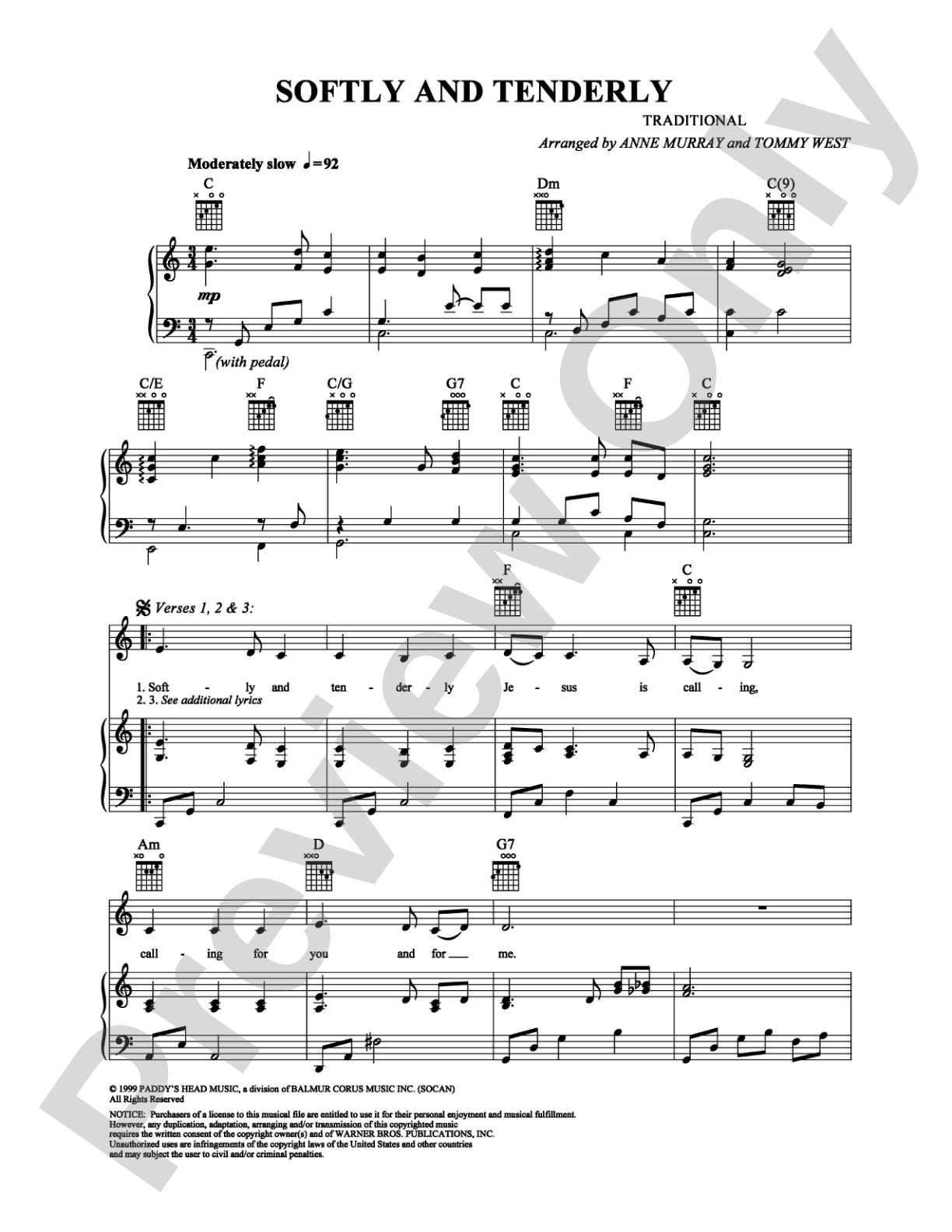 Softly and Tenderly: Piano/Vocal/Chords Digital Sheet Music