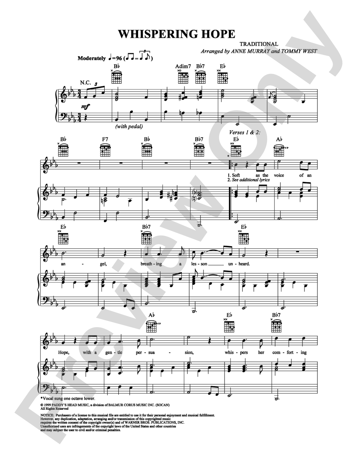 Whispering Hope: Piano/Vocal/Chords Digital Sheet Music