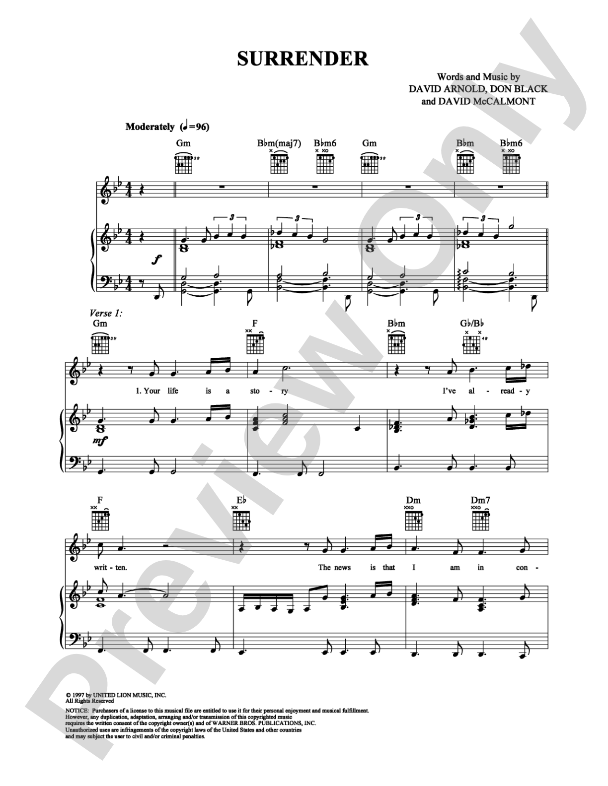 Surrender: Piano/Vocal/Chords Digital Sheet Music