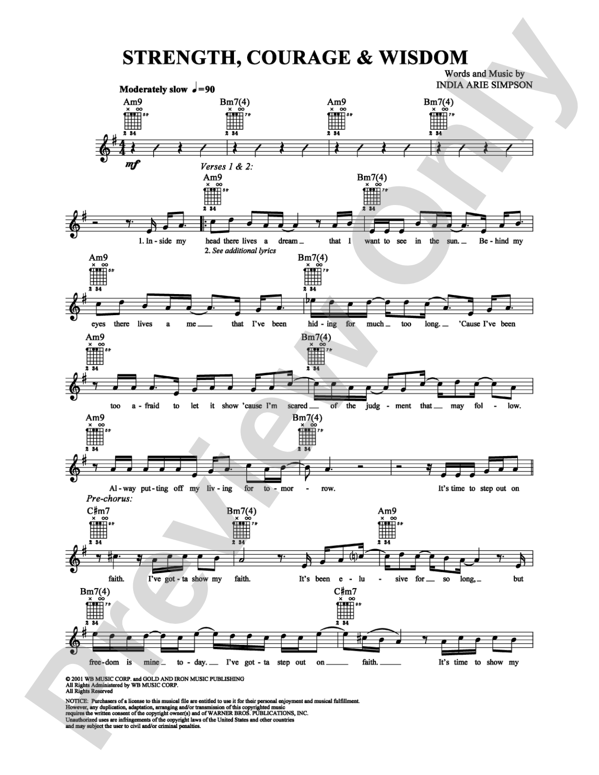 Strength, Courage & Wisdom: Easy Guitar Digital Sheet Music