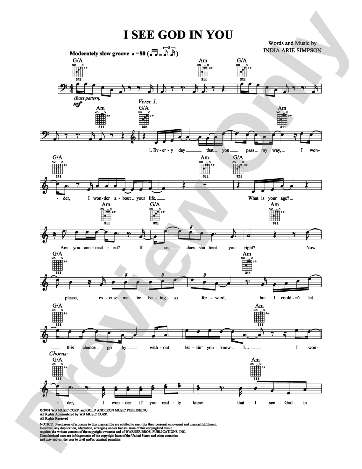 I See God in You: Easy Guitar Digital Sheet Music