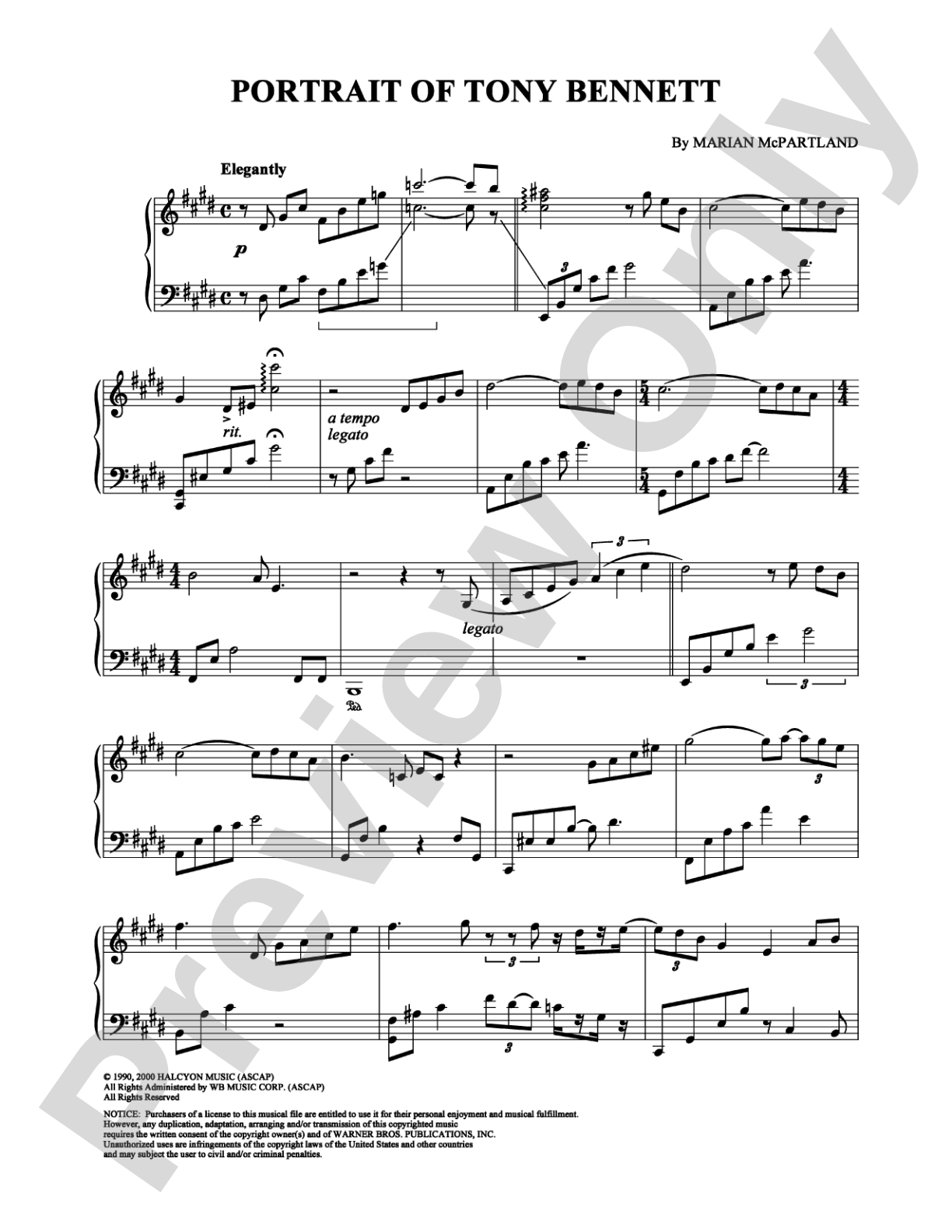 Portrait of Tony Bennett: Piano Digital Sheet Music