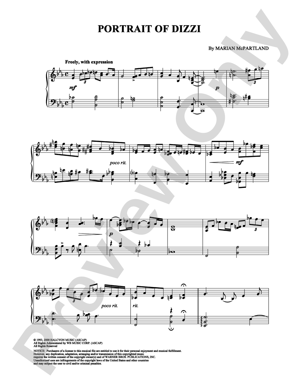 Portrait of Dizzy Gillespie: Piano Digital Sheet Music