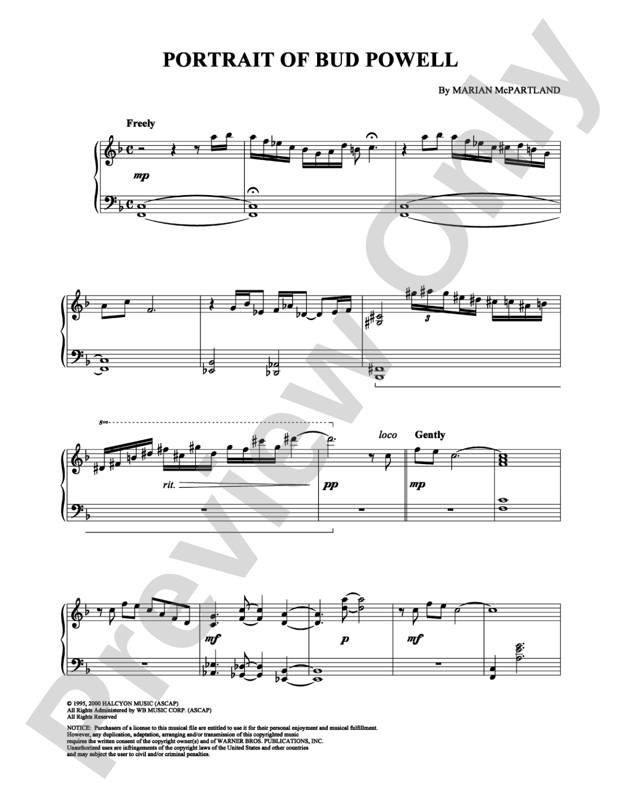 Portrait of Bud Powell: Piano Digital Sheet Music